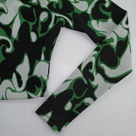 ZARA Women's One Shoulder Crop Top Size Medium Green Black White Knit - Picture 3 of 6